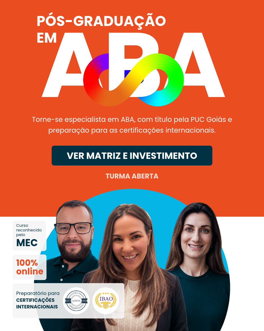 Pós-graduação e cursos livres em ABA para profissionais e familiares do TEA