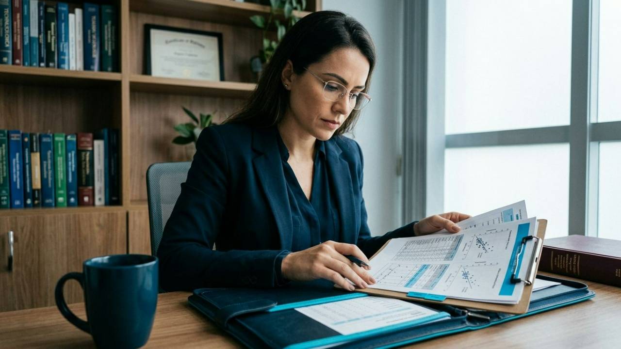 neuropsicóloga olhando um relatório