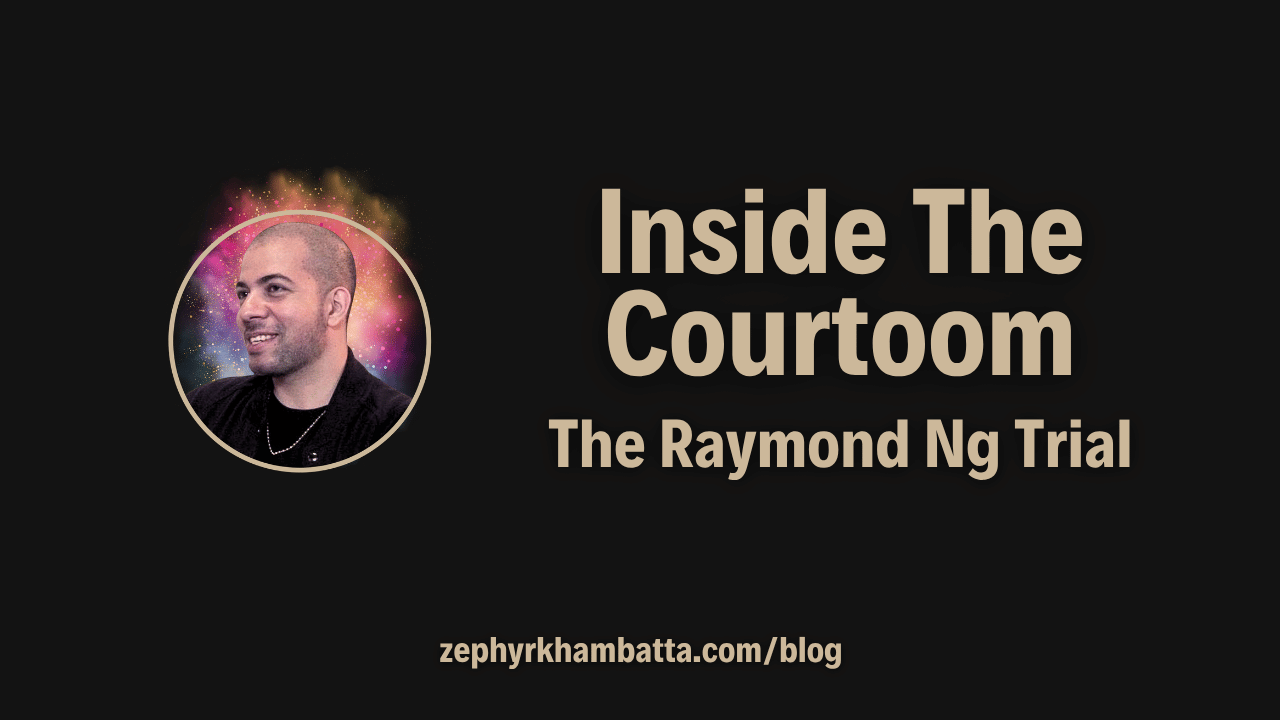 Black and gold blog image with the words “Inside the Courtroom” and “The Raymond Ng Trial” for a court report on the Raymond Ng trial