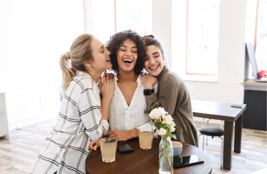 three friends sitting together