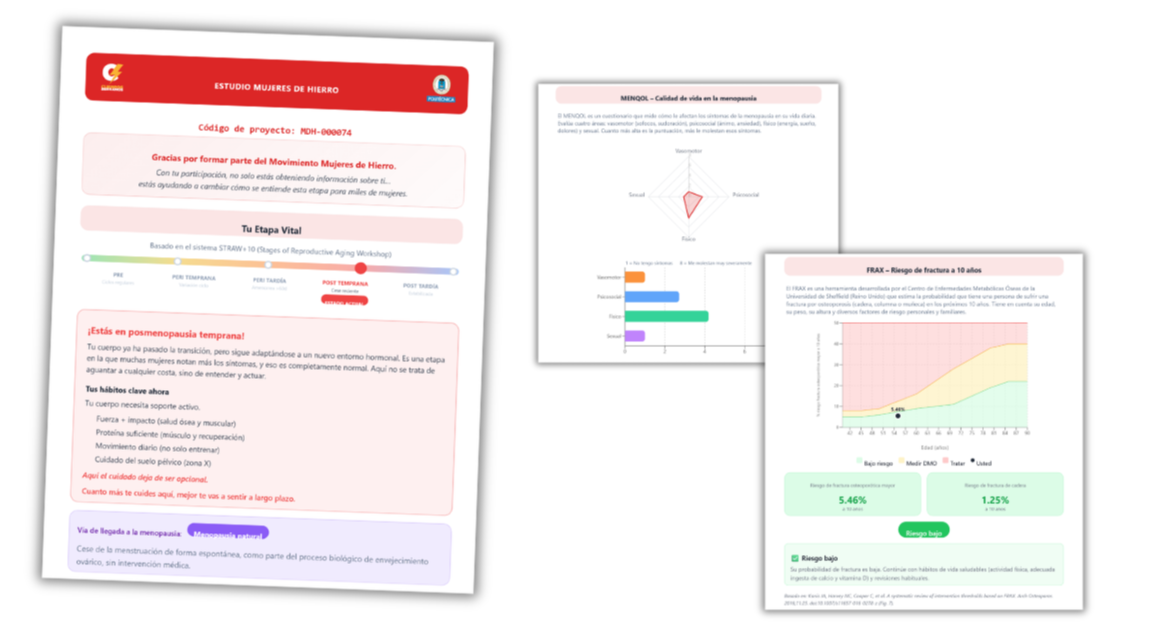 Ejemplo del informe personalizado sobre sintomatología, nivel de actividad y fragilidad