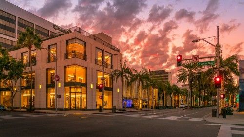 Golden Hour Glow: Iconic Retail Architecture on Dayton Way, Beverly Hills