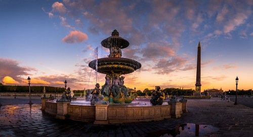 Golden Sunset Over the Fontaine des Mers at Place de la Concorde, Paris