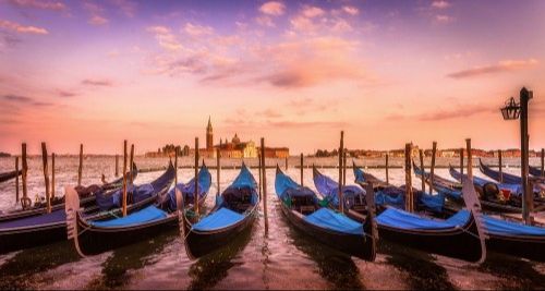 Twilight Serenity in Venice: Gondolas and San Giorgio Maggiore at Sunset