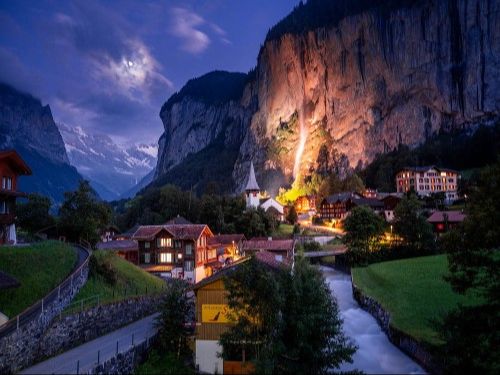 Twilight Serenity in Lauterbrunnen Valley: A Swiss Alpine Retreat