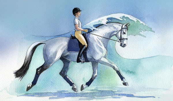 Elegant dressage horse and rider illustration published with a Dressage Today article