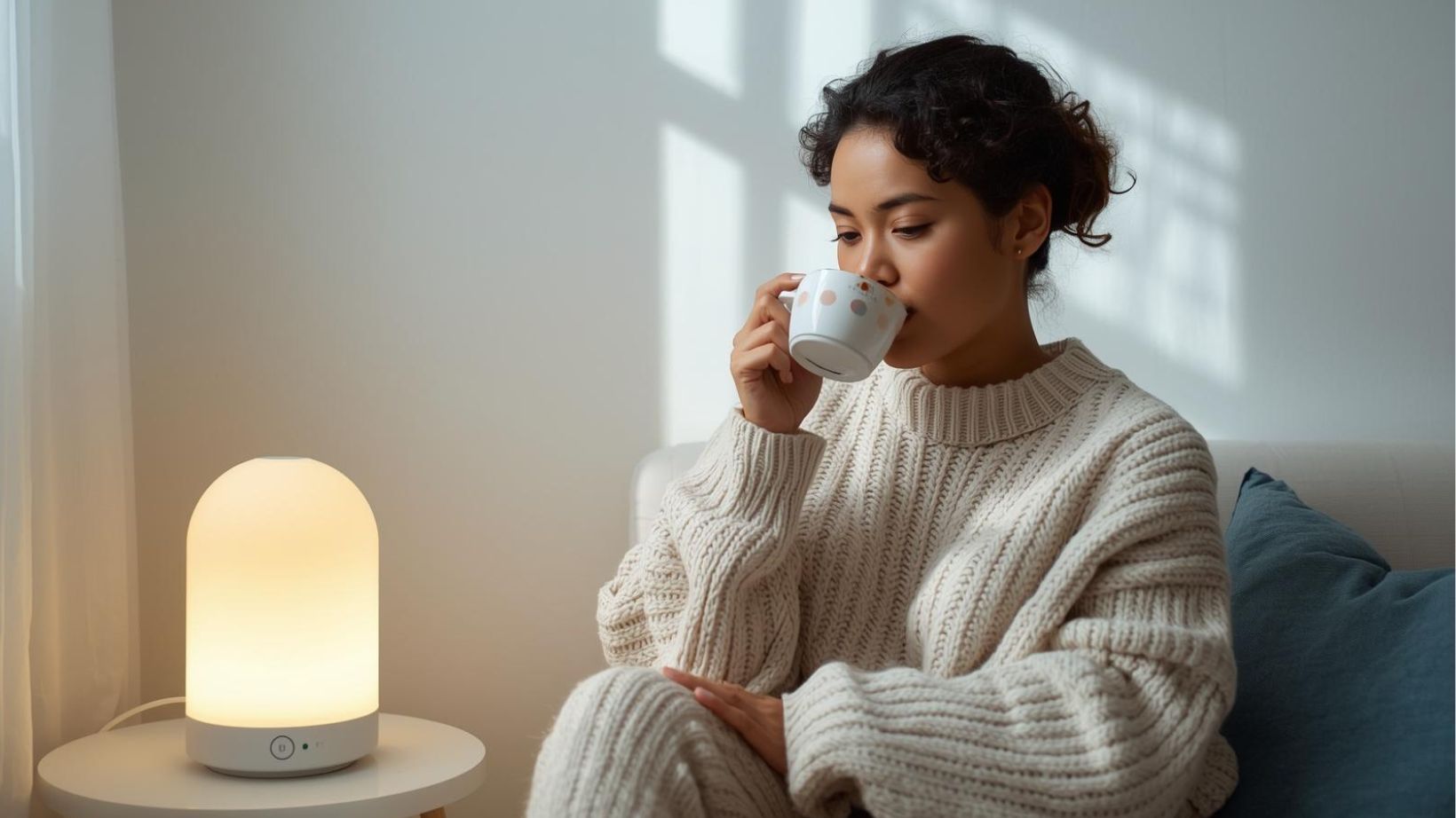 woman using light therapy