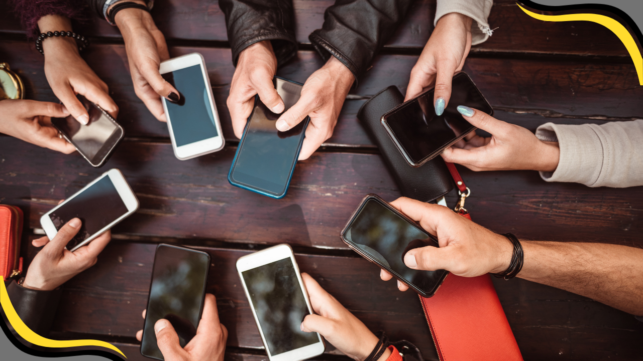 people on their phones with all the phones in the center