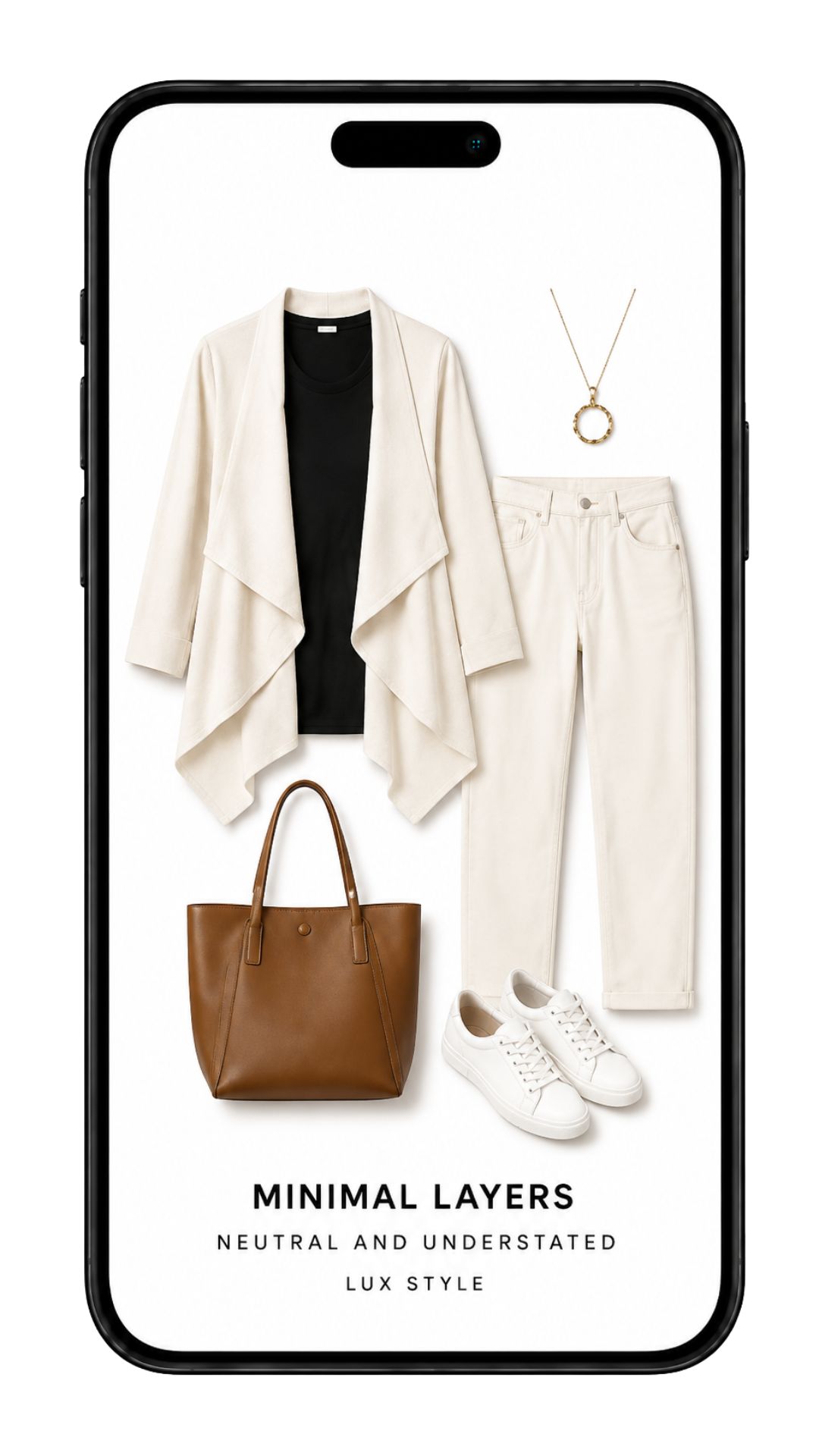 The LUX AI Stylist showing a Minimal Layers outfit, styled from clothes already in the closet