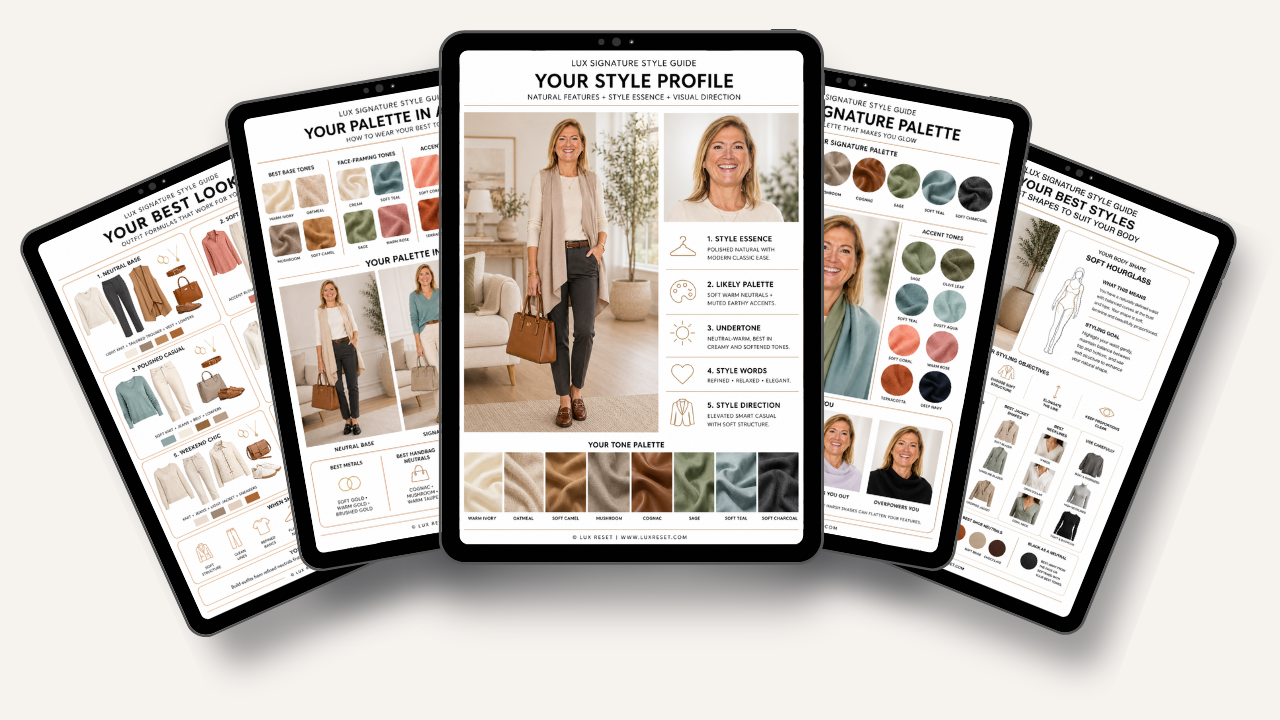 The LUX Signature Style Guide shown on a fanned set of tablets