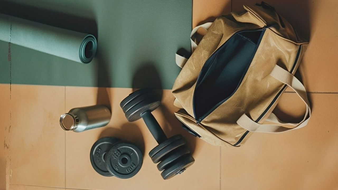 Woman doing a dumbbell workout for strength training during perimenopause.