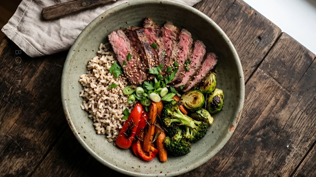 Bowl of rice and lean meat illustrating daily recommended protein intake for women and common mistakes women make when trying to meet their protein needs.