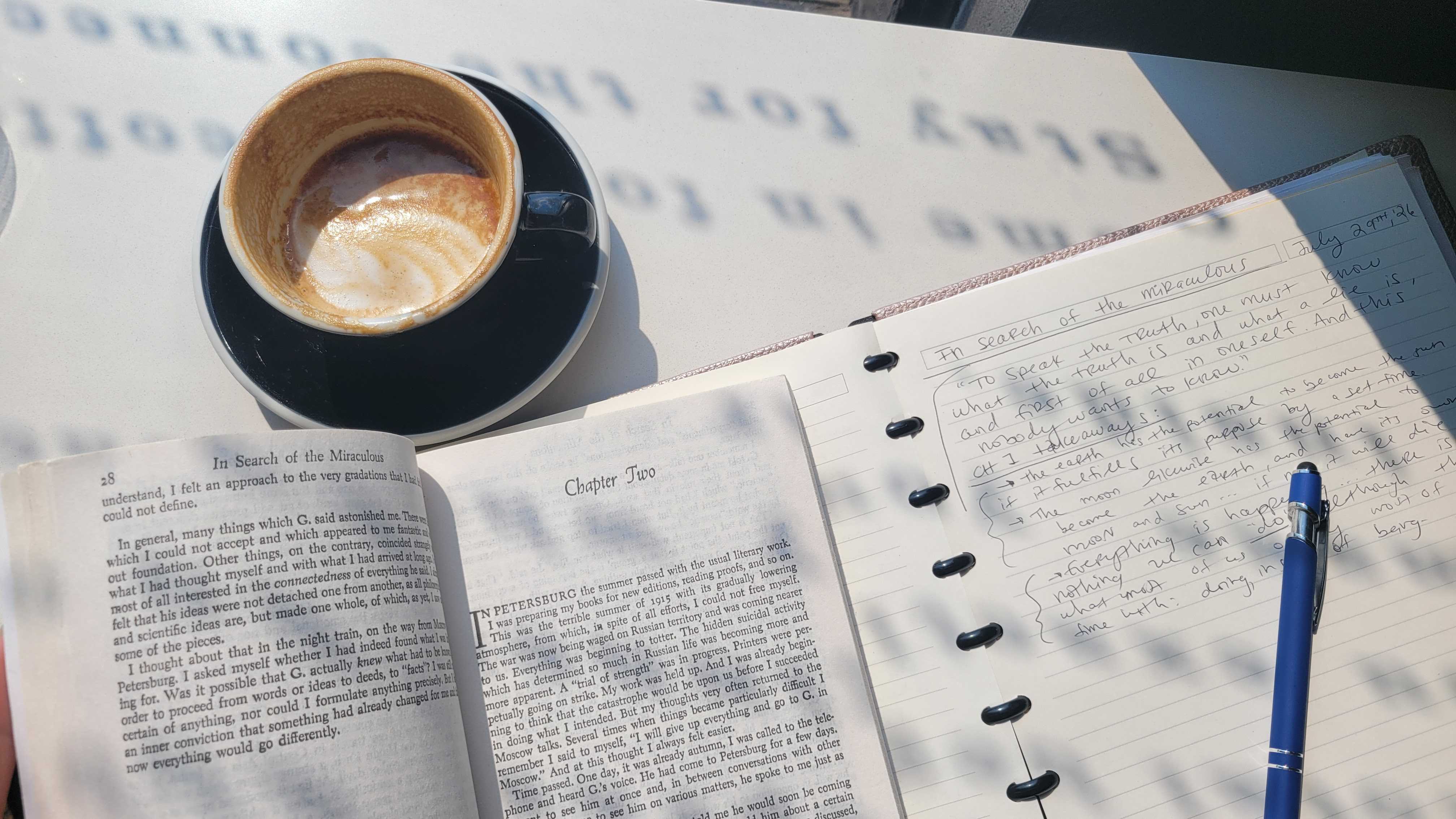 Latte, book and journal