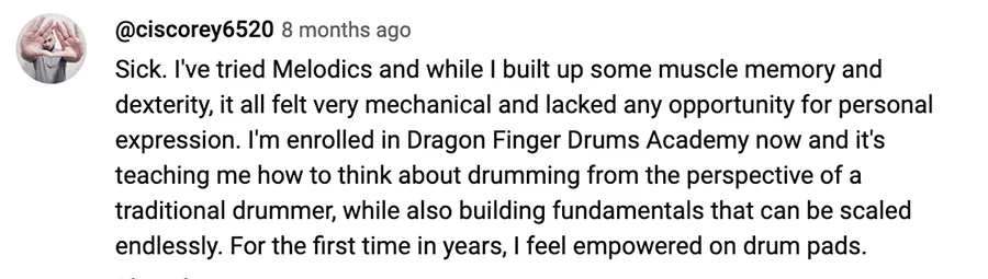 Dragon Finger Drums Testimonial