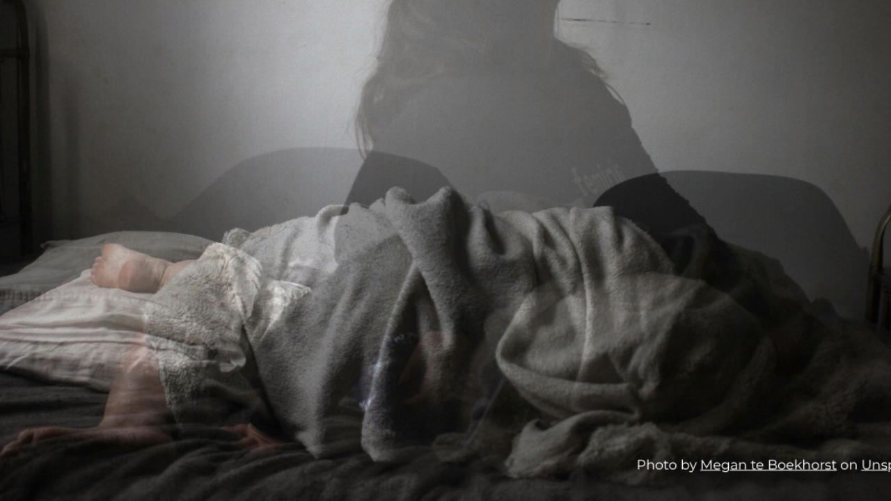 B & W image of a person sleeping, with a shadow present. Souls of those who loved us visit when we are in the process of dying