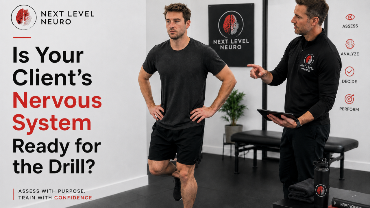 Next Level Neuro practitioner assessing a client’s balance and nervous system readiness before applying a neurological drill.