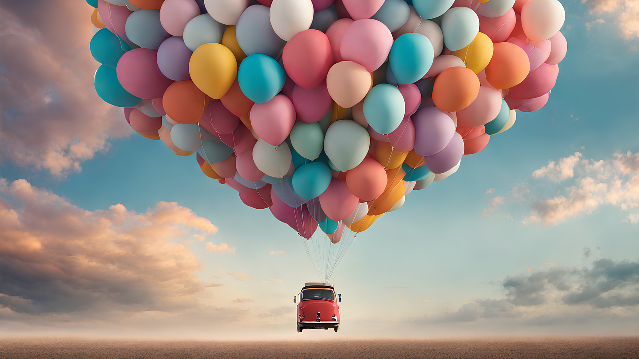 A car to navigate like is now lifted into the air by thousands of balloon.