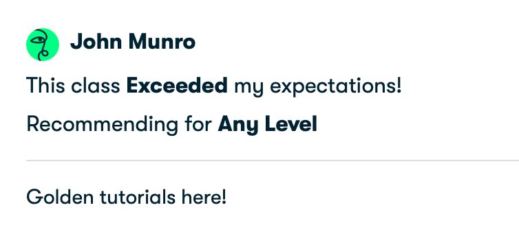 Student testimonial screenshot