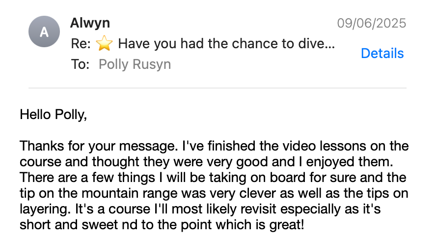 Student testimonial screenshot