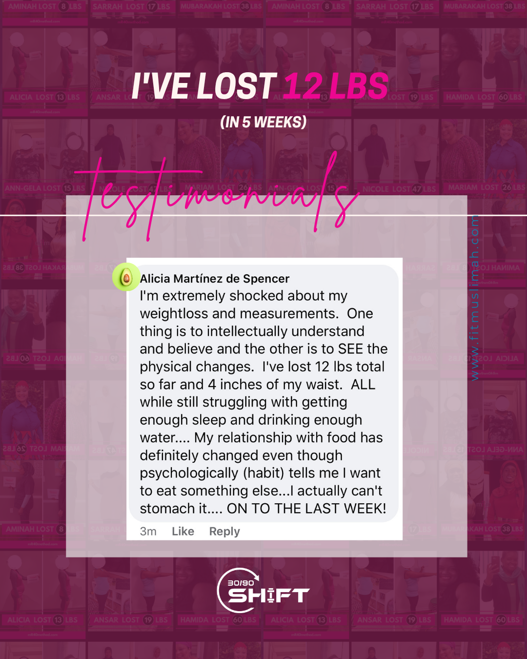 Alicia: 12 pounds and 4 inches off my waist