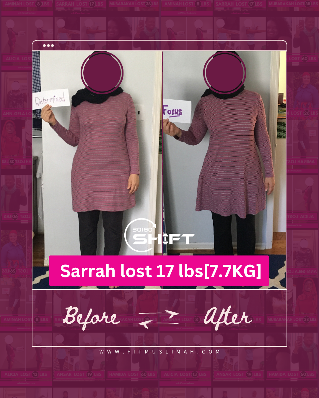 Sarrah lost 17 pounds, before and after