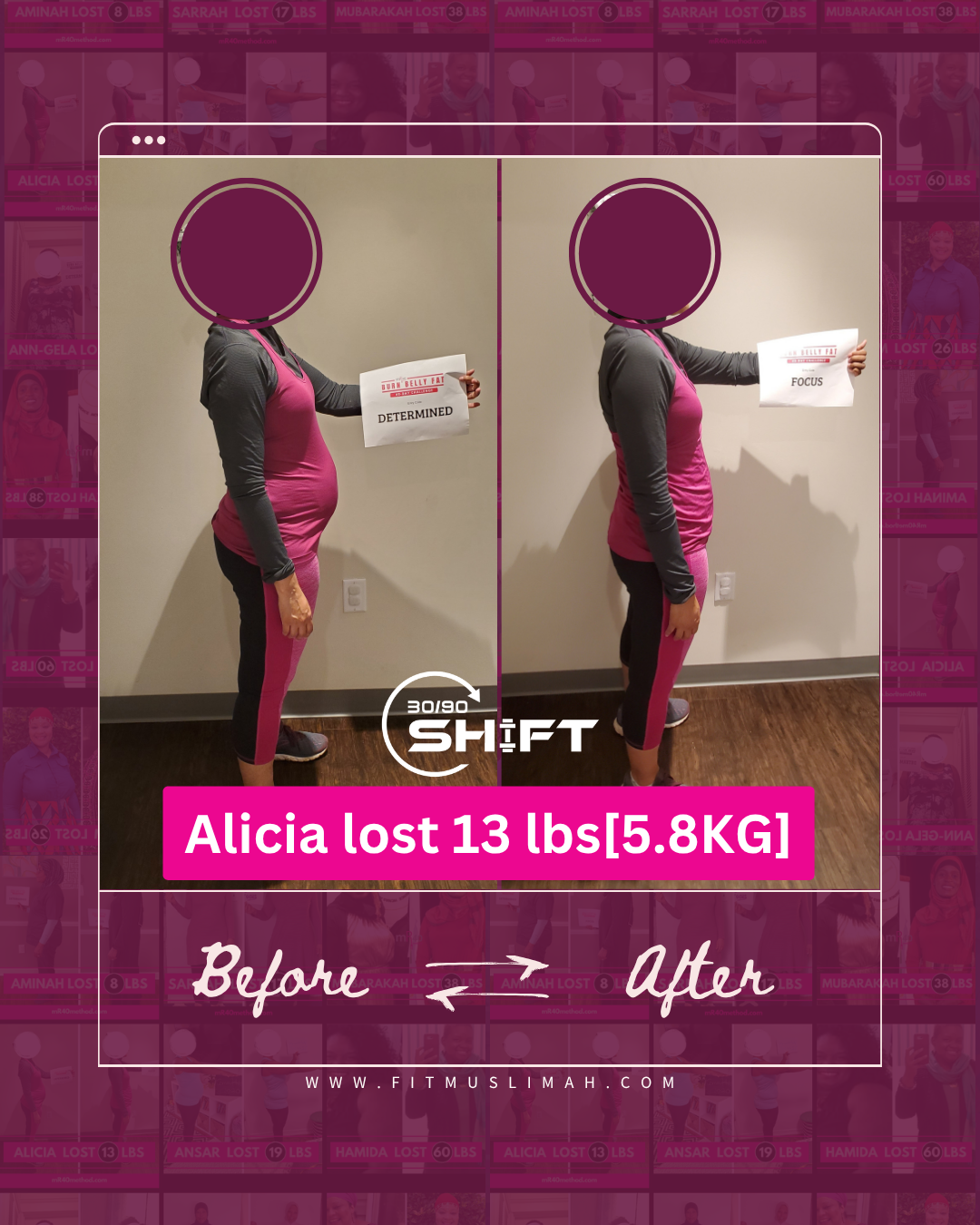 Alicia lost 13 pounds, before and after