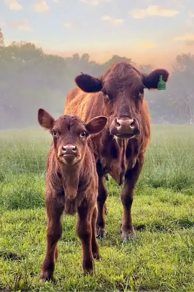 Dexter cow and calf pair at Mountain Heritage Farm — breeding for A2/A2 genetics while preserving diversity.