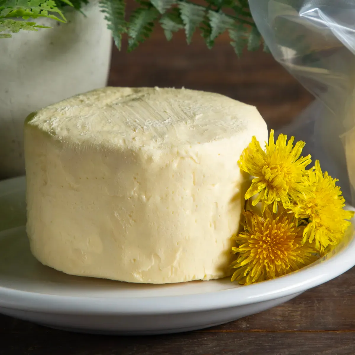 Fresh homemade butter made from Dexter cow milk at Mountain Heritage Farm, showing the richness and creaminess of Dexter dairy.