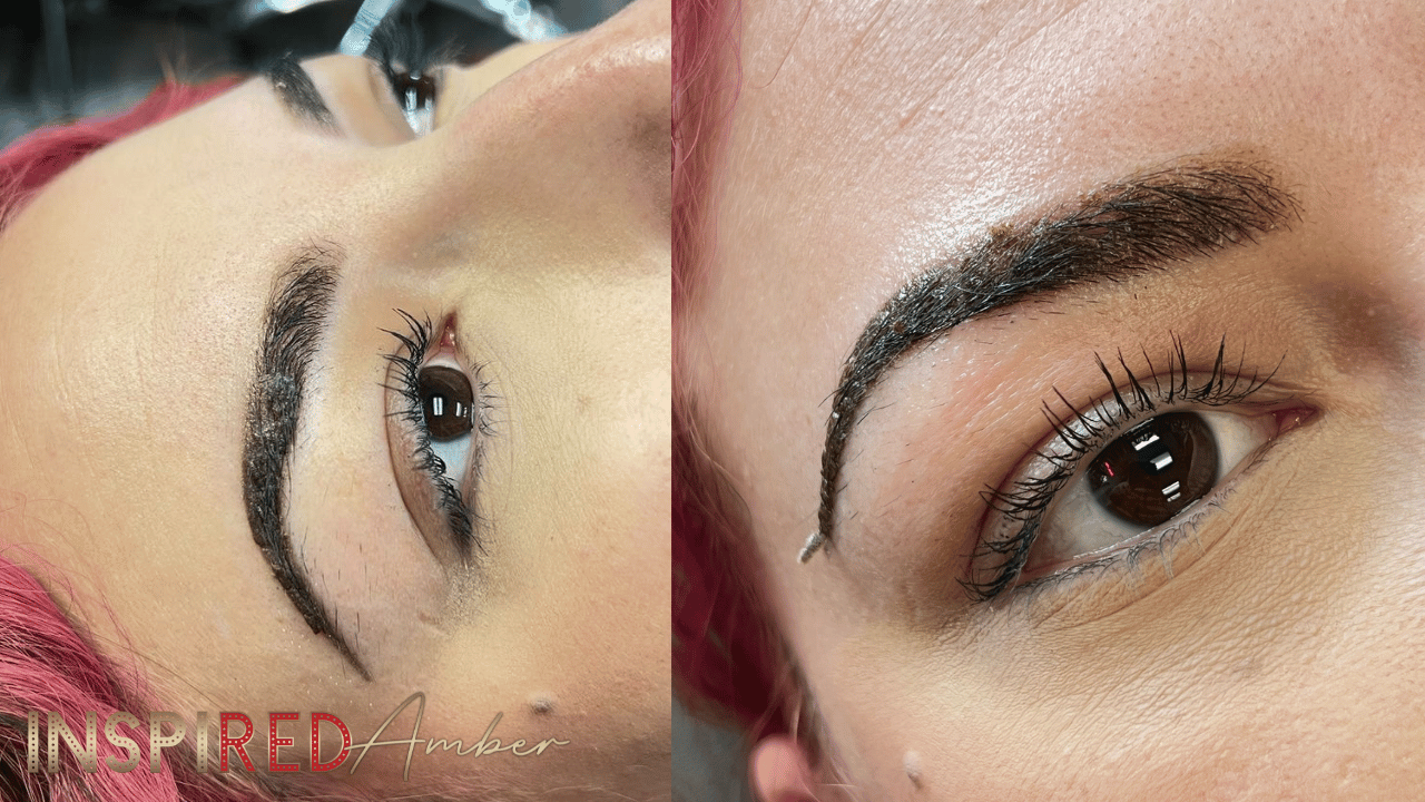 client showing healing permanent makeup brows and avoiding makeup application during PMU recovery process for best pigment retention and healed results