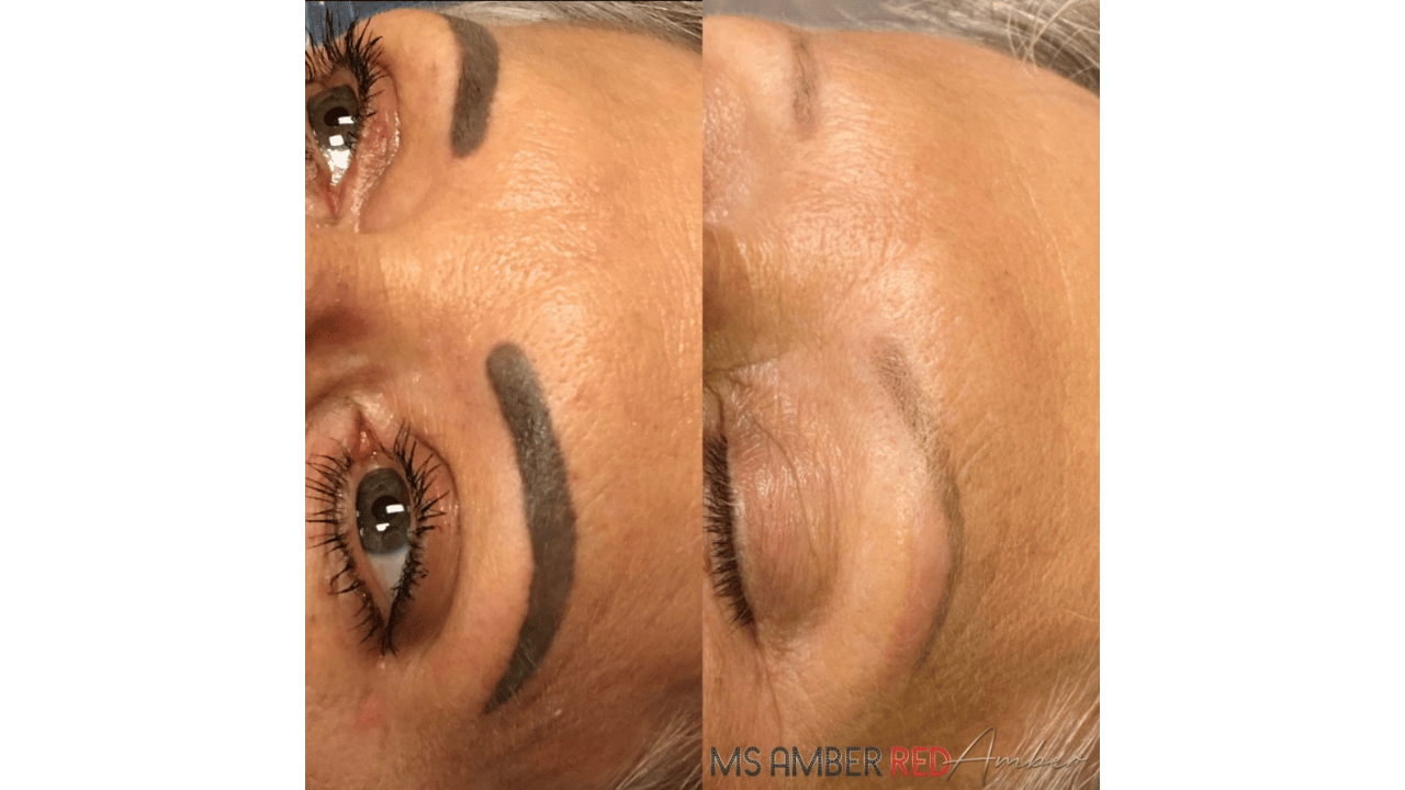 Gray microblading and permanent eyebrow correction before treatment in Las Vegas