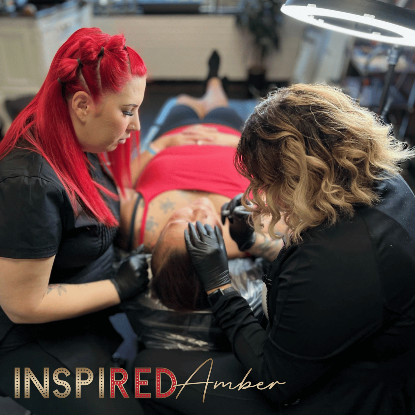 hands-on eyeliner, brows or lips permanent makeup training in Las Vegas with student practicing on live model