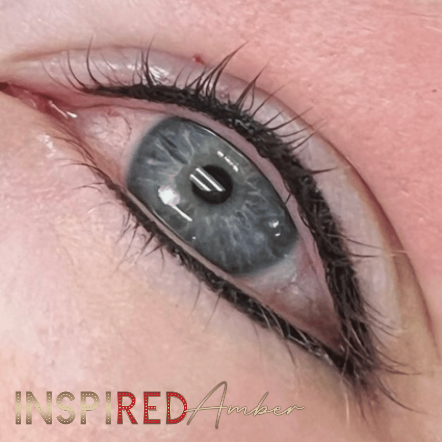 permanent makeup eyeliner training showing top and bottom lash line tattoo technique on client