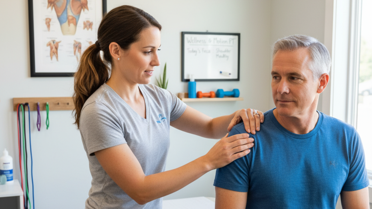 Patient receiving manual therapy on their shoulder at a physical therapy clinic in Salisbury, MA
