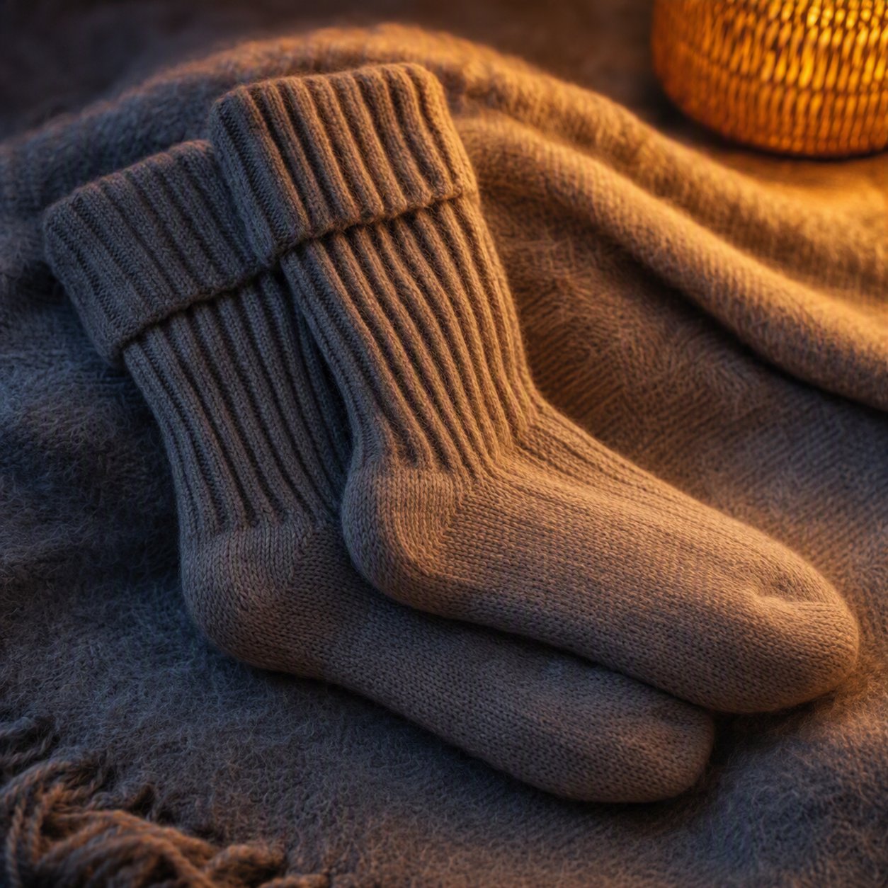 Warm socks resting by a quiet fire