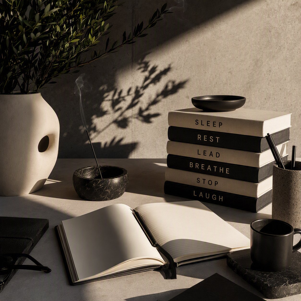 A small stack of books in soft light