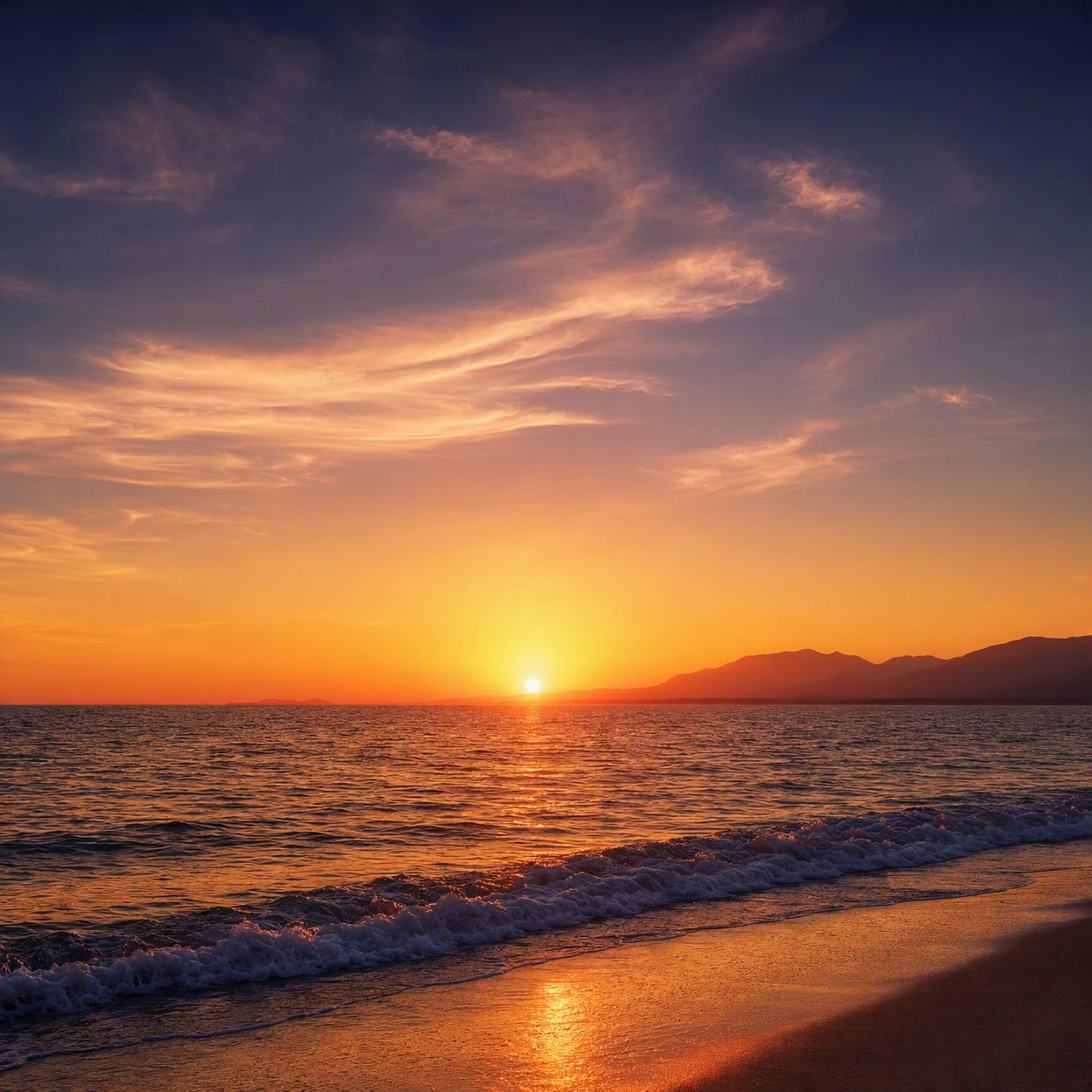 An open horizon at sunset over calm water