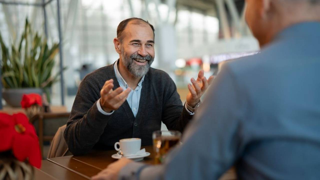 Enthusiastic man presenting on a topic