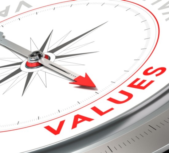 Core values icon showing integrity, leadership, and business excellence