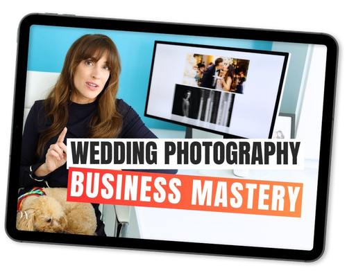 iPad displaying Vanessa Joy's 'Wedding Photography Business Mastery' video course thumbnail