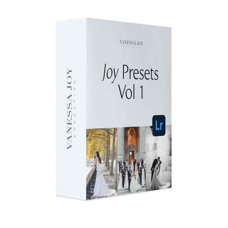 The Joy Presets Vol 1 Lightroom preset box, the collection the free Joyfully Simple preset comes from