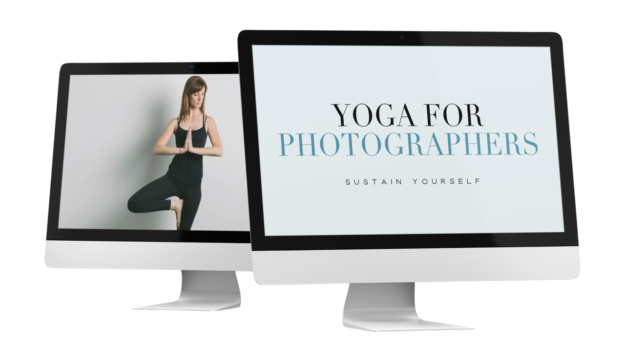 Yoga for Photographers course mockup displayed on desktop, laptop, and tablet