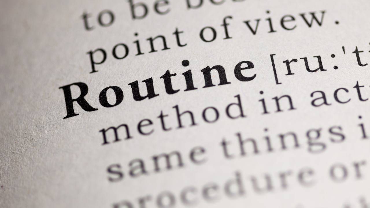 A close up of the word Routine in a dictionary, representing the Inner Empire™ truth that daily rhythms are the trunk of everything a woman builds and the foundation that connects her inner work to her physical results.