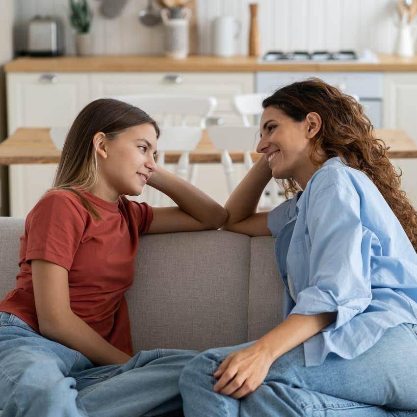 Mother and daughter having a meaningful conversation