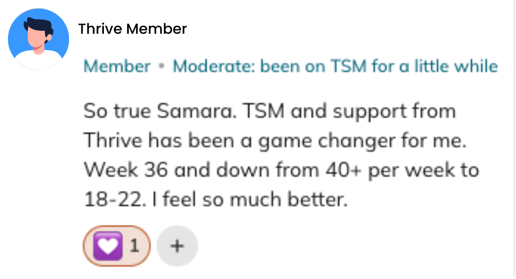Thrive member testimonial sharing progress and improved well-being with the Sinclair Method.