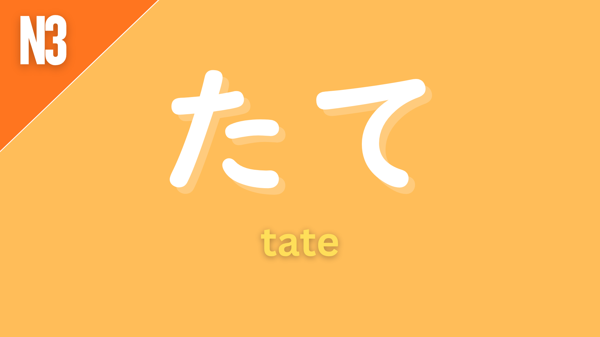 Japanese grammar suffix “〜たて” (tate) labeled N3 on an orange background, used to express that something has just been done or made (“freshly…”).