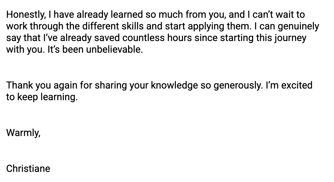 Christiane — Hour Rich testimonial