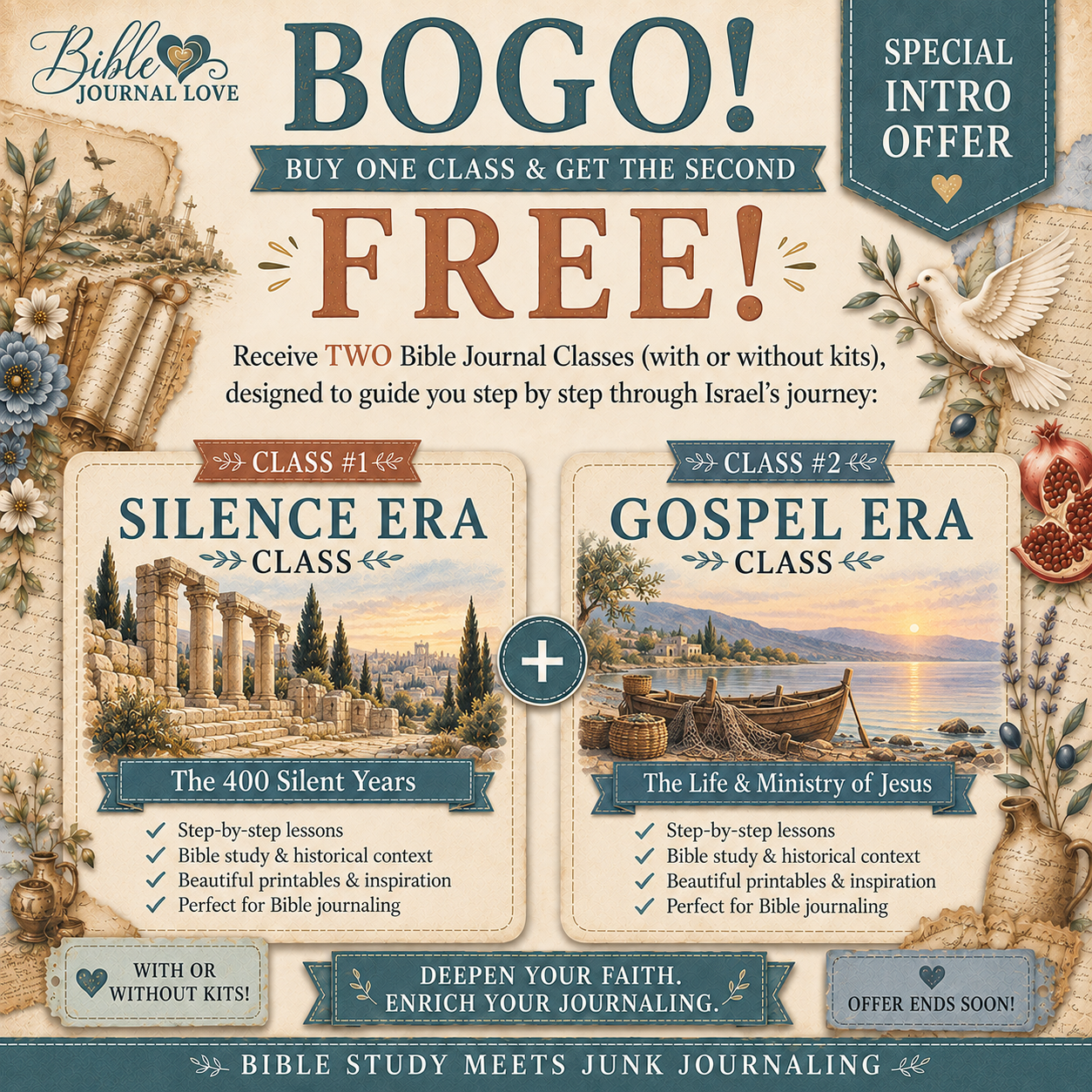 BOGO - buy one Bible Journal class and get the second free: Silence Era Class plus Gospel Era Class
