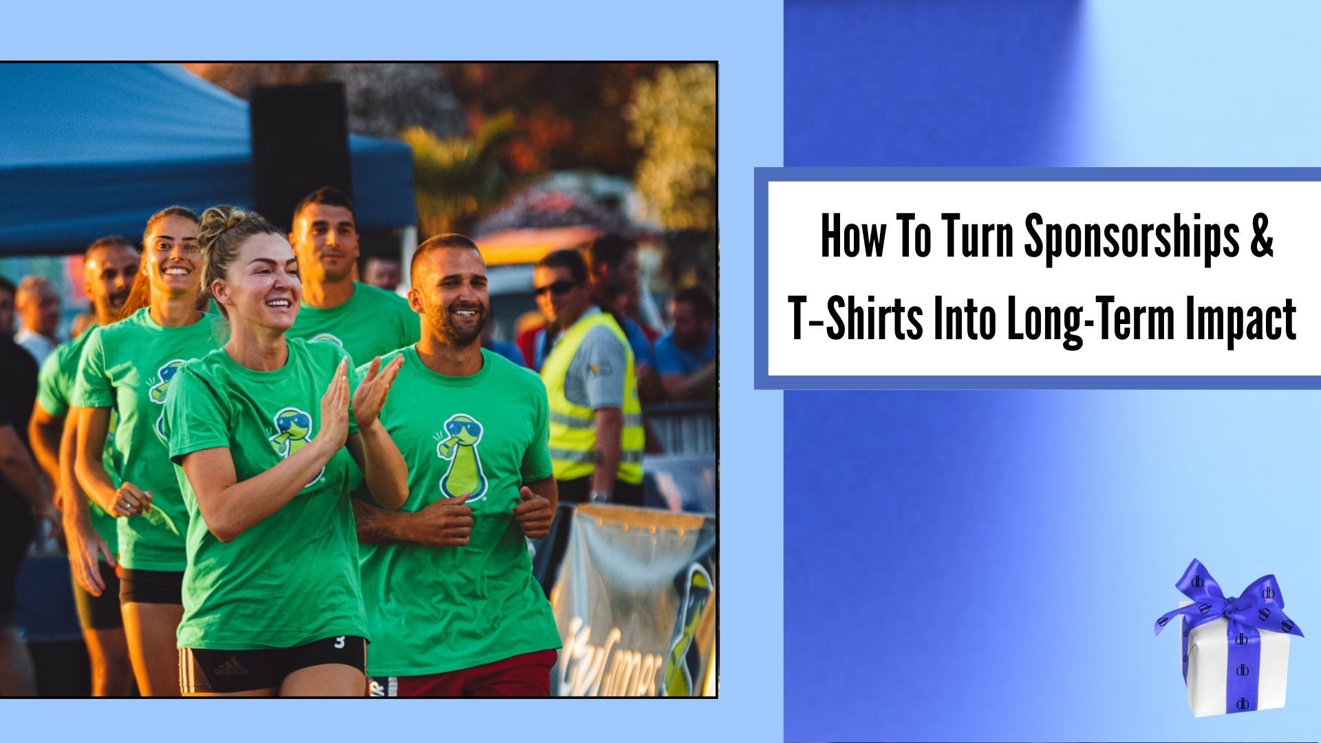 High‑quality branded event T‑shirts featuring sponsor logos as part of a long‑term visibility strategy