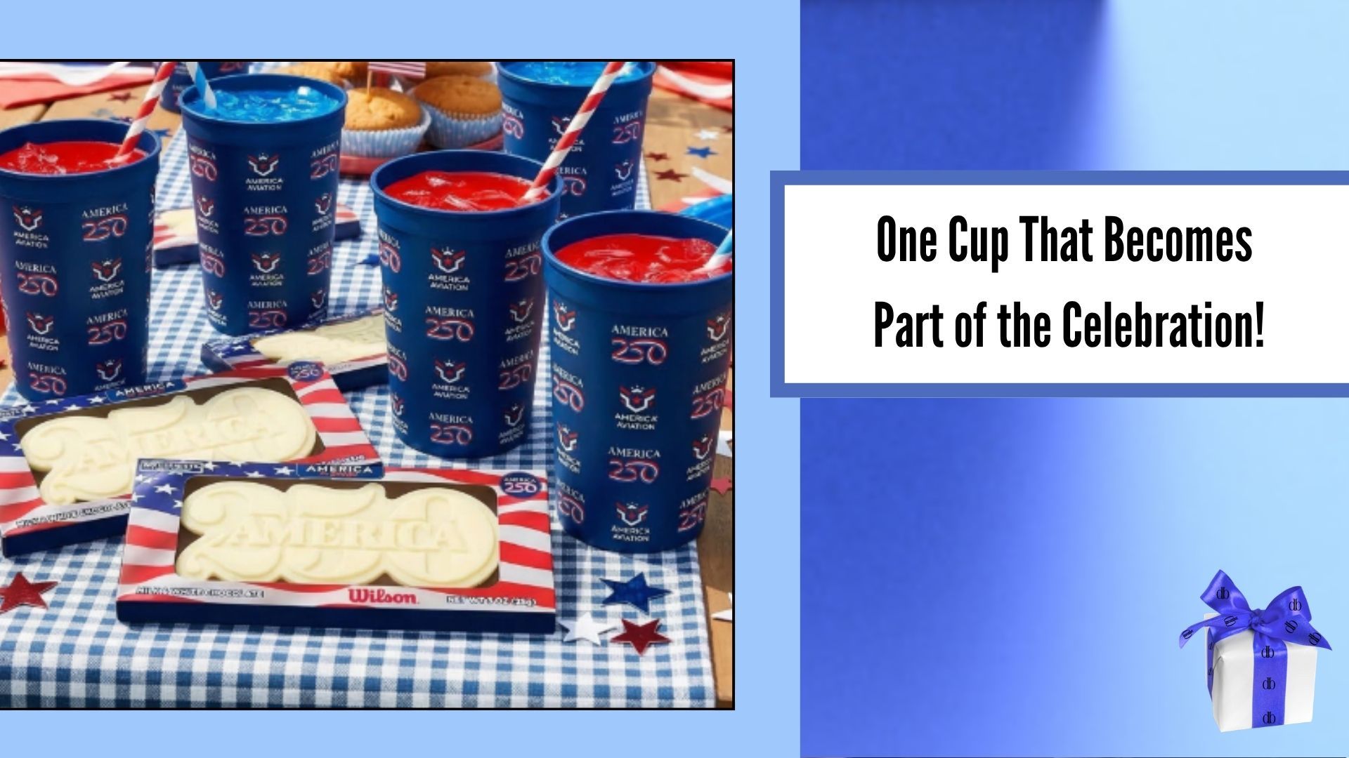America 250® stadium cup with full color branding for events and celebrations