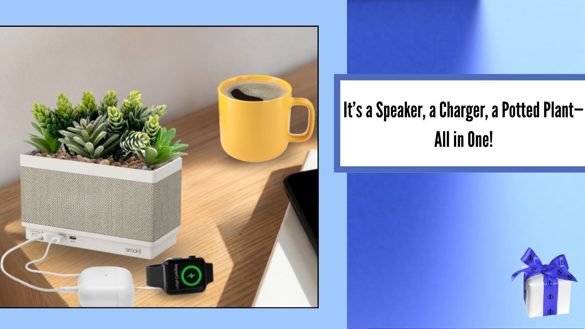 Bluetooth speaker and charger designed to look like a potted plant